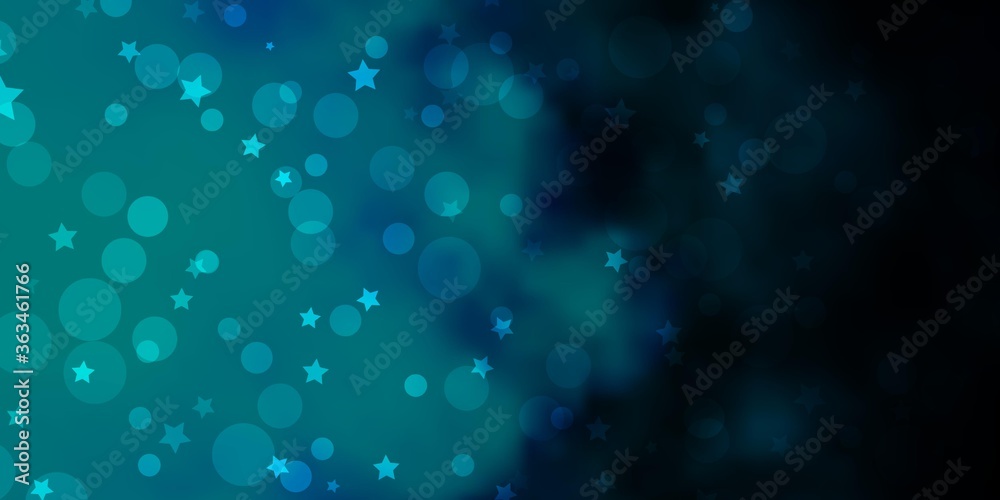 Dark BLUE vector template with circles, stars. Abstract illustration with colorful spots, stars. Template for business cards, websites.