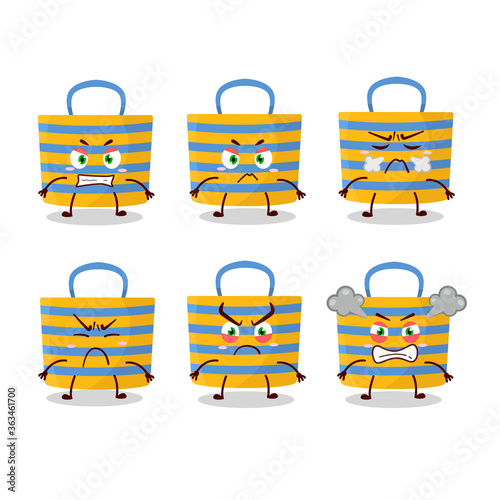 Beach bag cartoon character with various angry expressions