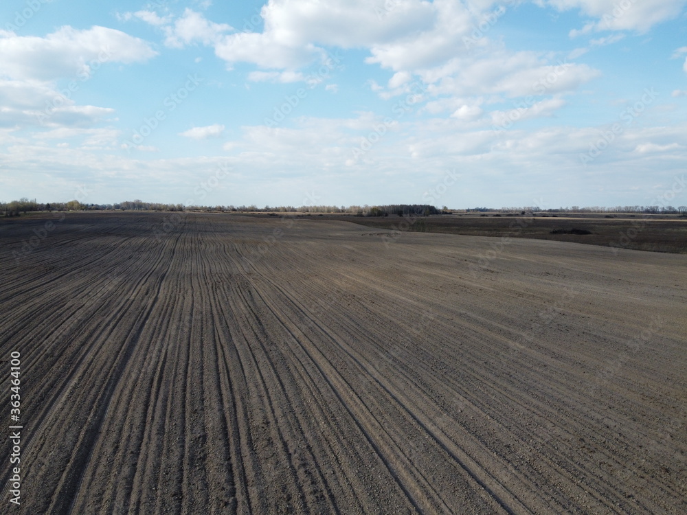 Treated farm field, aerial view. Agricultural land. Treated farm field, aerial view. Agricultural land.