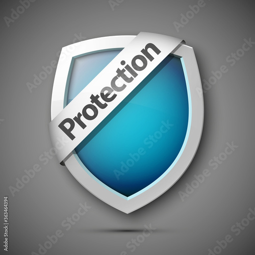 Protection guard shield concept. Safety badge color icon. Privacy colorful banner shield. Security label. Defense tag. Presentation shining sticker shield shape. Defense safeguard sign illustration