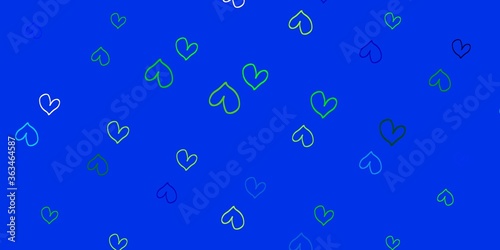 Light Blue, Green vector backdrop with sweet hearts.