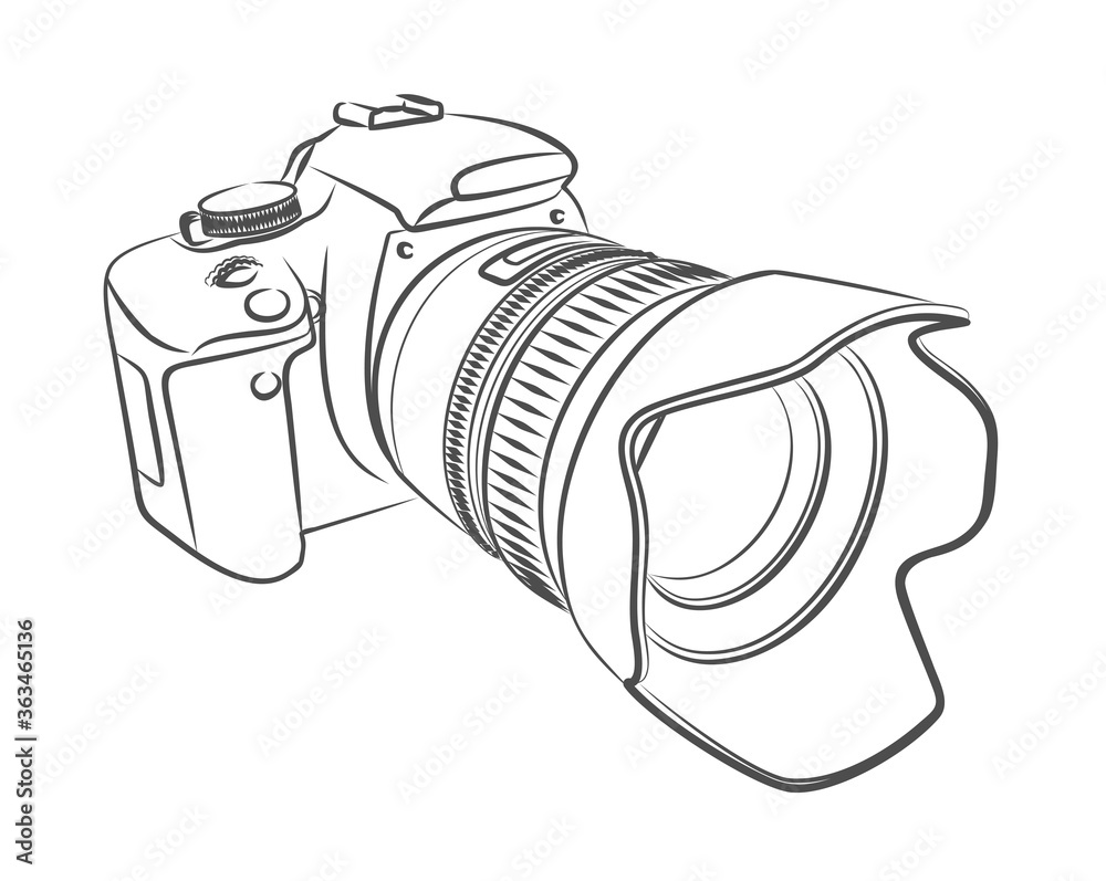 A sketch of the professional camera with a lens. Stock Vector | Adobe Stock