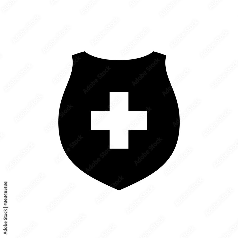 Fototapeta premium Medical health protection shield cross. Protected medicine guard shield icon concept. Safety mark badge