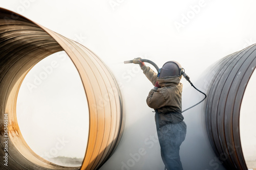 Bilde på lerret Safety of the manual sandblasting