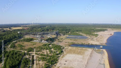 Aerial view of the big brown coal conveyor, the F 60, today a museum, in Lusatian Lake District, Germany. 4k photo