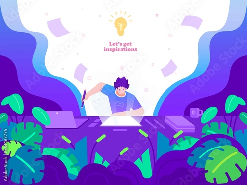 creativity  idea and inspiration concept illustration. illustration of person excited and boost his work