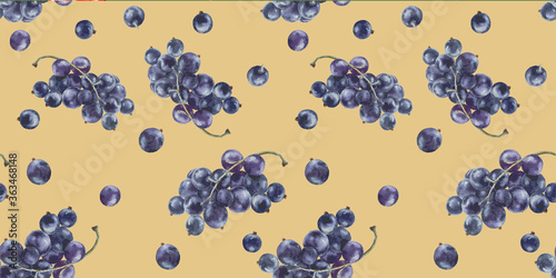 Hand drawn watercolor black currant pattern.