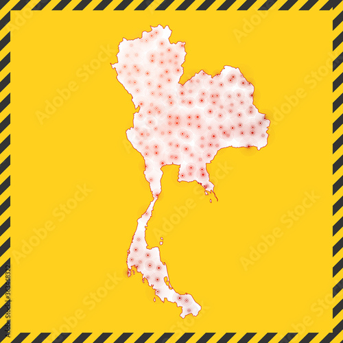 Thailand closed - virus danger sign. Lock down country icon. Black striped border around map with virus spread concept. Vector illustration.