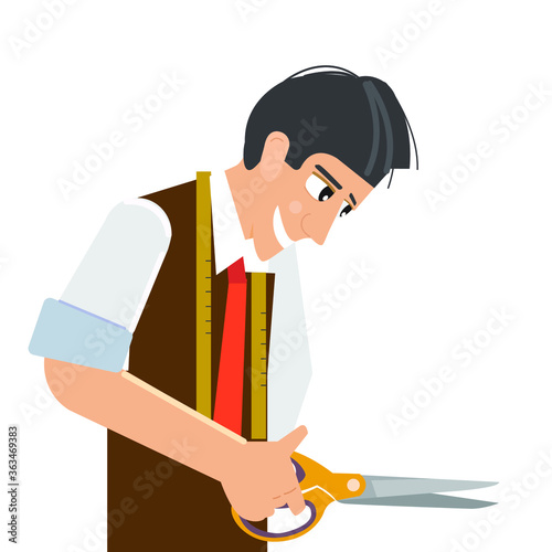 The tailor is a man. A tailor from a sewing Studio. Tailor on a white background illustration