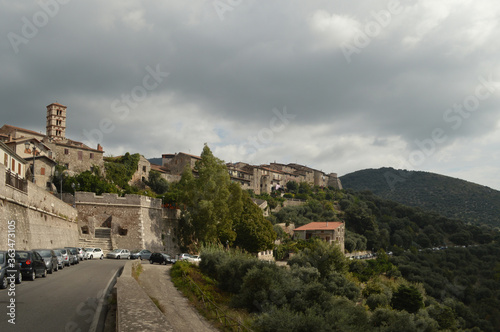 Panoramic view of the medieval town of Sermoneta in the Lazio region.