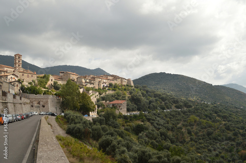 Panoramic view of the medieval town of Sermoneta in the Lazio region.