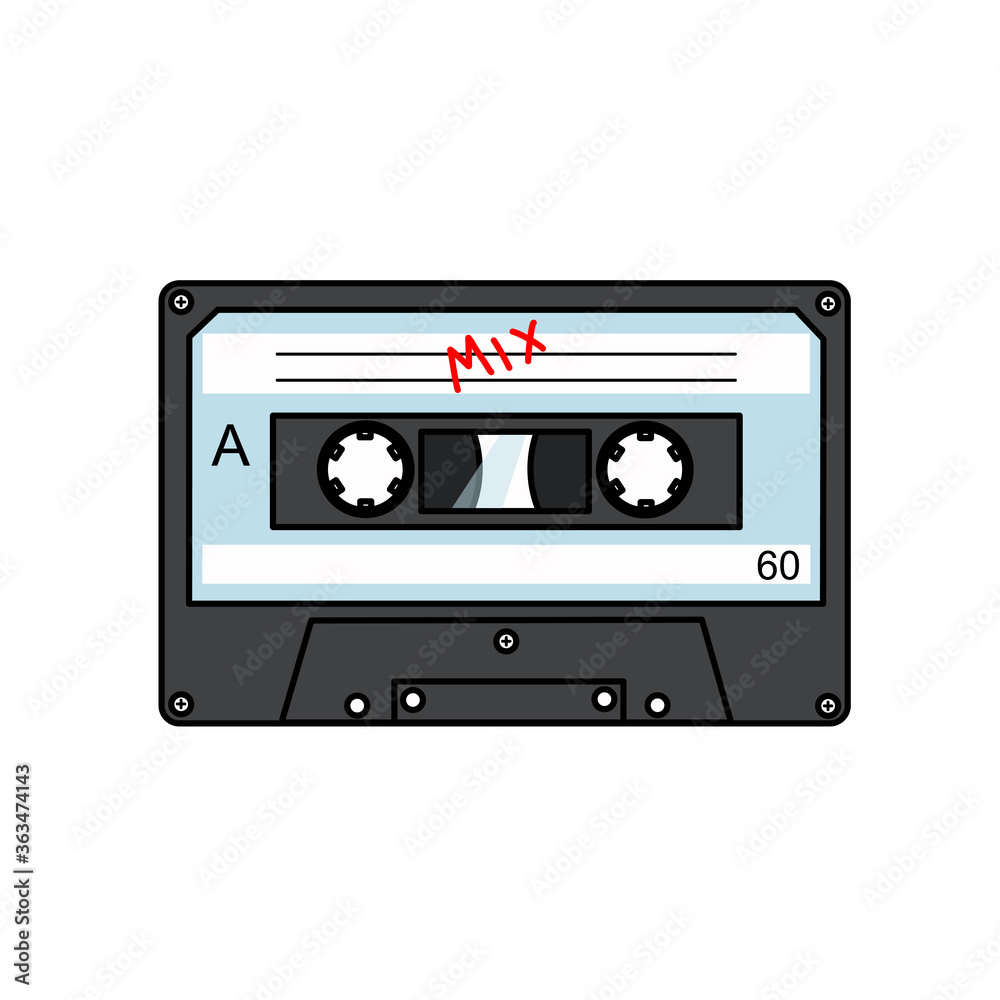 Audio tape is a flat vector drawing on a white isolated background.