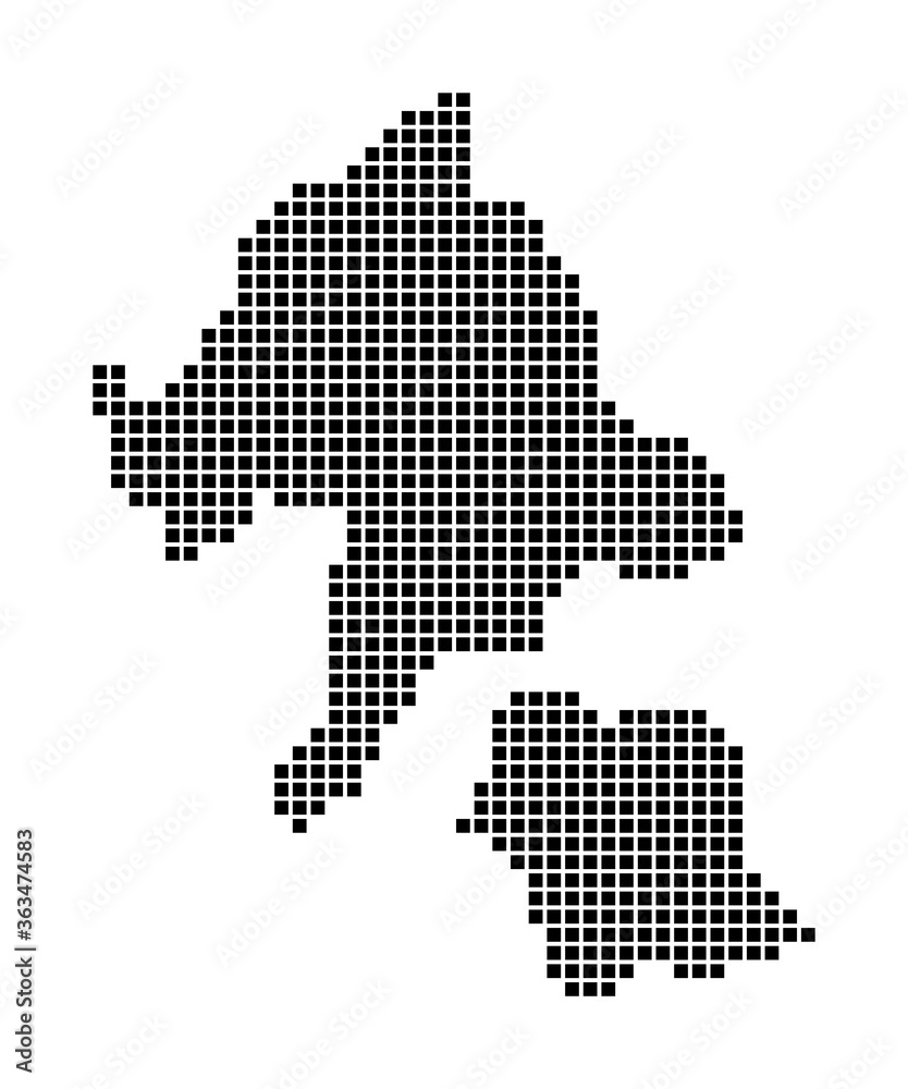 Aka Island map. Map of Aka Island in dotted style. Borders of the island filled with rectangles for your design. Vector illustration.