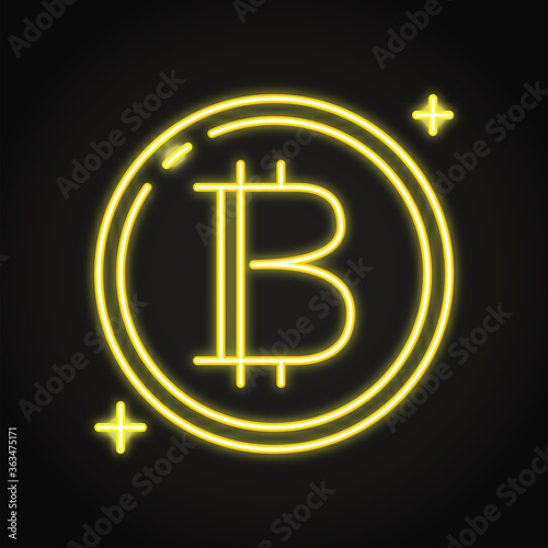 Bitcoin symbol icon in neon line style