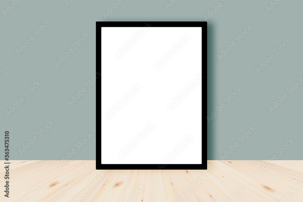 Photo frame mockup on wooden floor Photo frame mockup on wooden floor