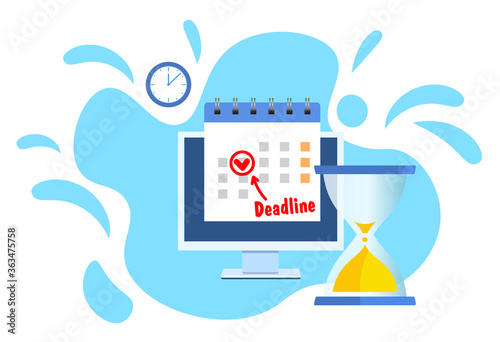 Calendar date as deadline notification on computer screen. flat cartoon event reminder scheduled on agenda. vector illustration in flat style.