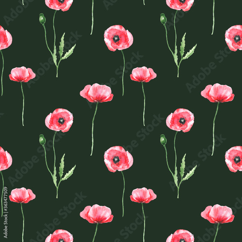 Watercolor seamless pattern with poppies.