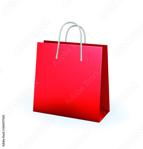 Realistic Cute Shopping Bag Icon on White Background . Isolated Vector Illustration