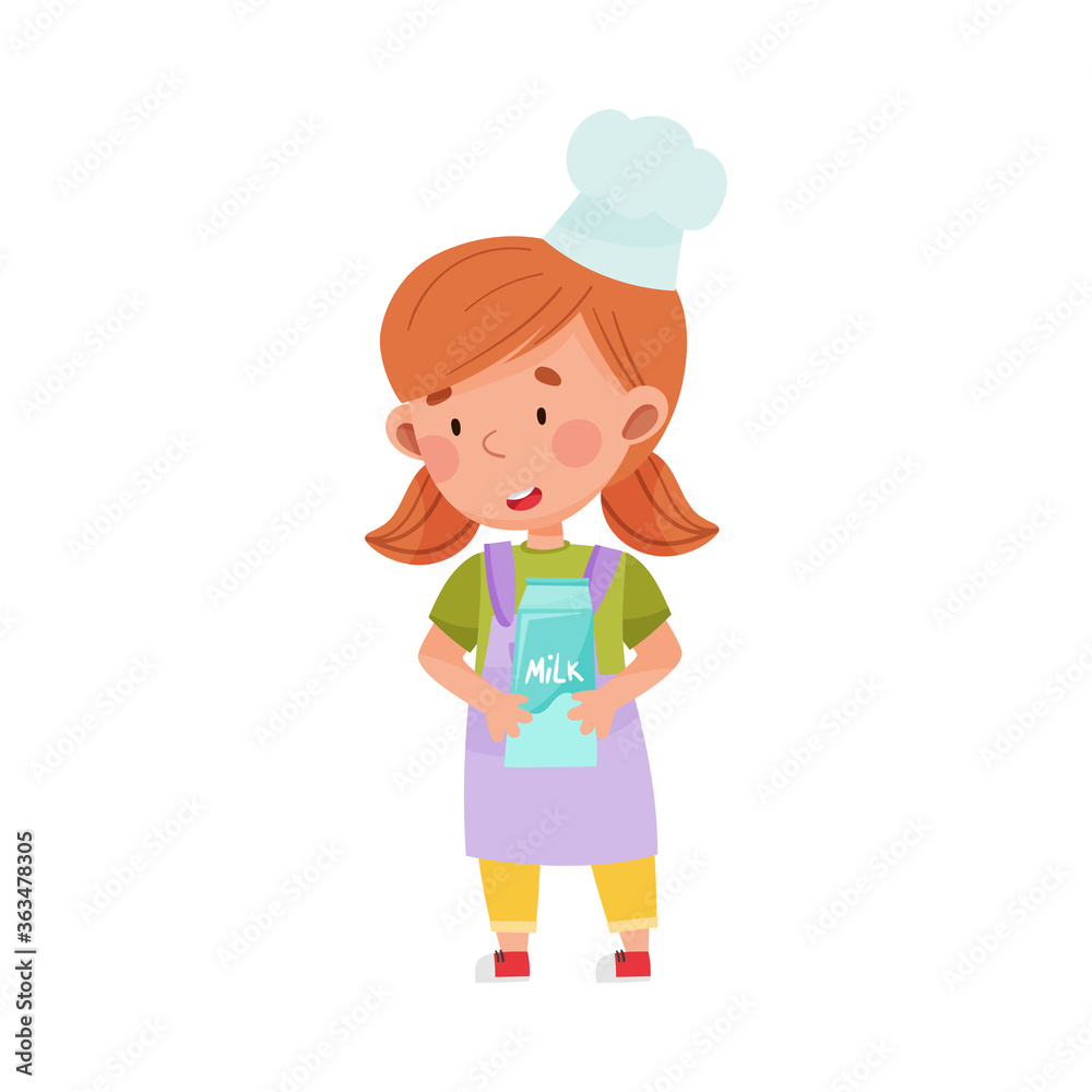 Cute Girl Character in Hat and Apron Carrying Sugar Ingredient for Baking Vector Illustration