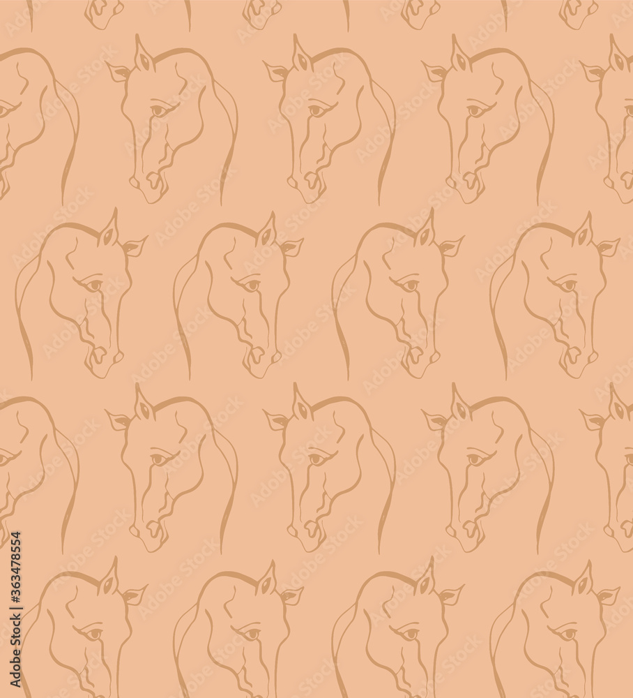 Hand Drawing Abstract Horse Head Seamless Vector Pattern Isolated Background