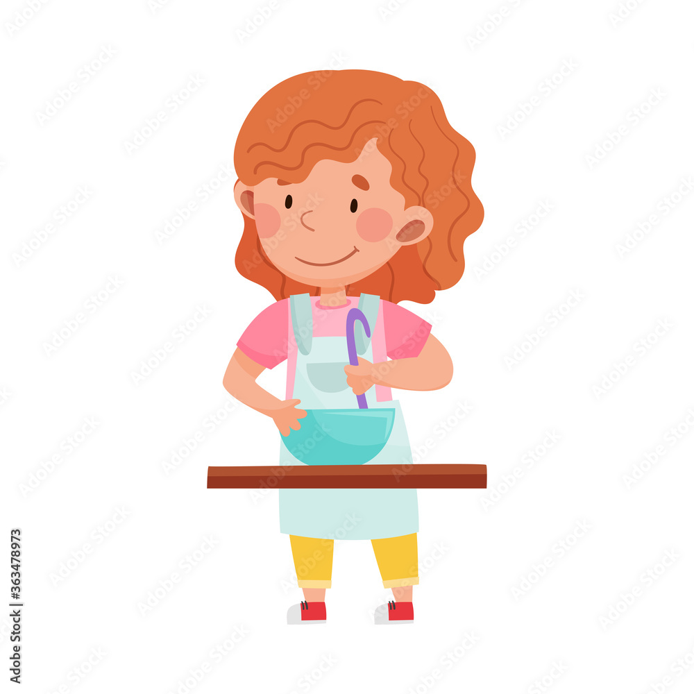 Red-haired Girl Character in Apron Cooking Vector Illustration Red-haired Girl Character in Apron Cooking Vector Illustration