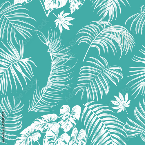 Tropical jungle palm leaves seamless pattern