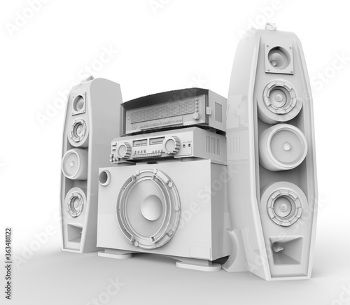 3D White Big Speaker Rendering Music