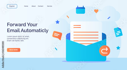 Forward your email automaticly open email icon campaign for web website home page landing template with cartoon style.