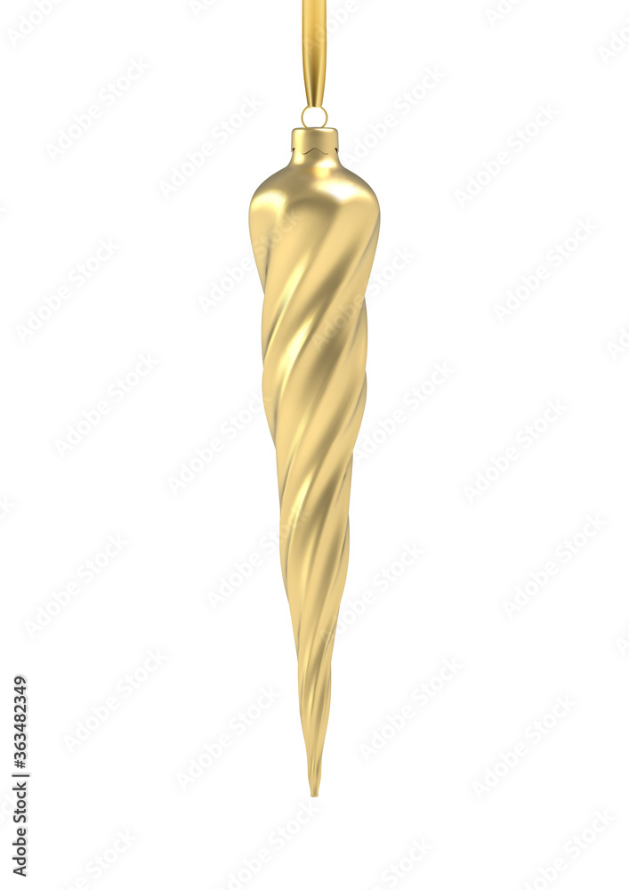 Realistic Gold Christmas tree toy in the form of a icicle, spiral. 3D Illustration object for christmas design, mockup. Vector isolated on a transparent background Realistic Gold Christmas tree toy in the form of a icicle, spiral. 3D Illustration object for christmas design, mockup. Vector isolated on a transparent background