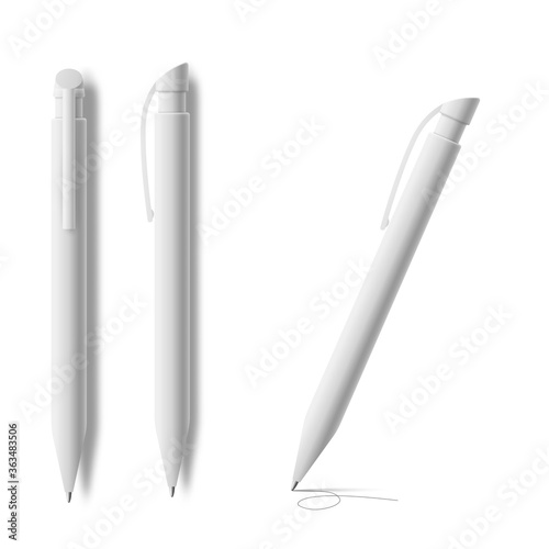 Ballpoint writing pen set of realistic vector mockups illustration isolated.