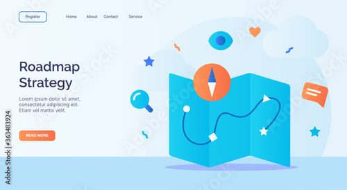 Roadmap strategy maps compass icon campaign for web website home page landing template with cartoon style.