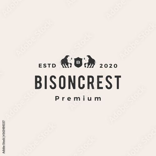 bison coat of arms hipster vintage logo vector icon illustration