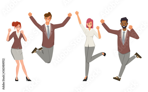 Happy office workers character people flat vector illustration. Cheerful corporate employee cartoon character set. 