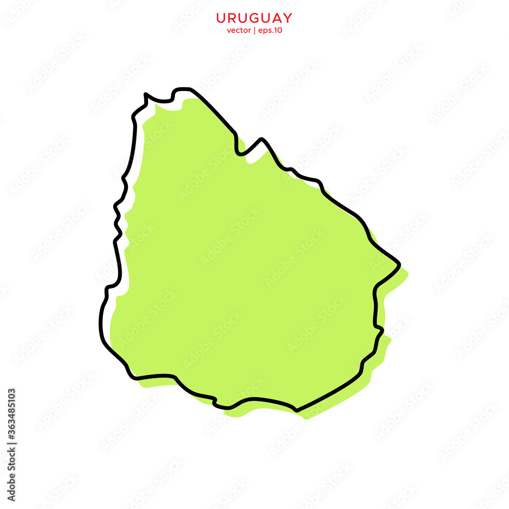 Green Map of Uruguay with Outline Vector Design Template. Editable Stroke