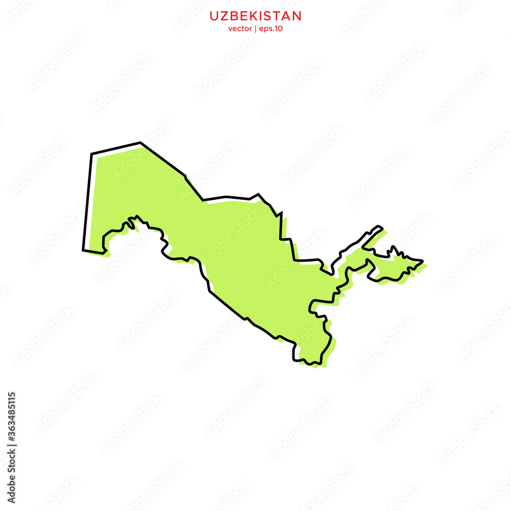 Green Map of Uzbekistan with Outline Vector Design Template. Editable Stroke