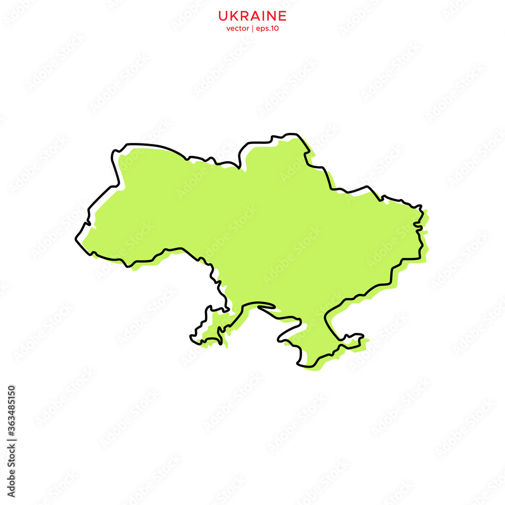 Green Map of Ukraine with Outline Vector Design Template. Editable Stroke