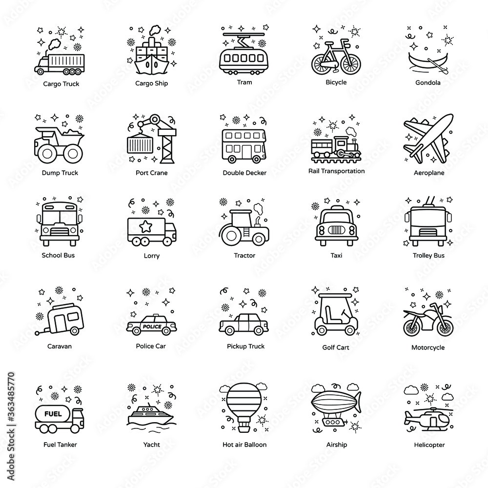 
Transport Vehicles line Icons Pack 
