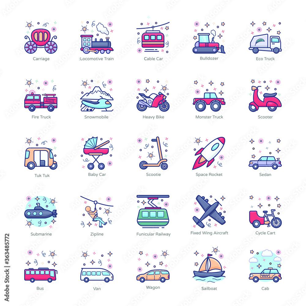 
Trendy Automobile Flat Icons Pack 
