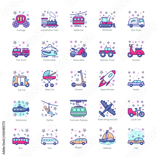 
Trendy Automobile Flat Icons Pack 
