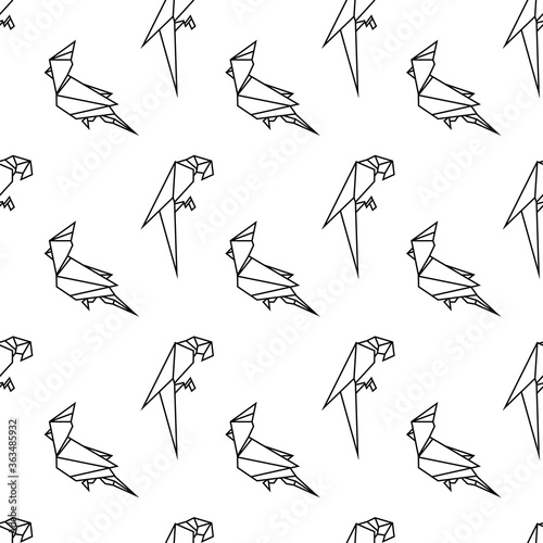 pattern with abstract parrots, black and white, origami