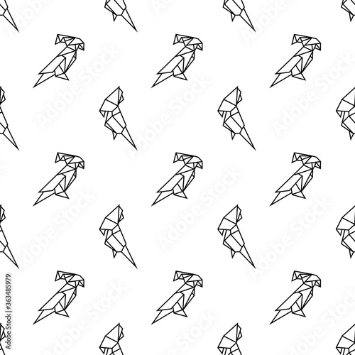 pattern with abstract parrots, black and white, origami