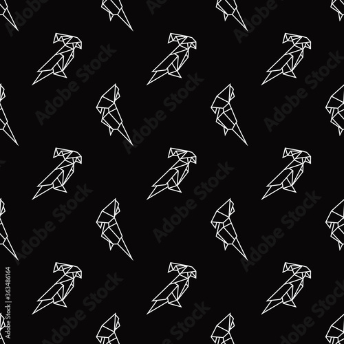 pattern with abstract parrots, black and white, origami