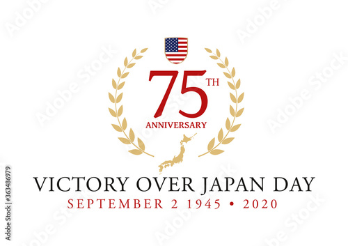 Logo for the V-J Day 75th Anniversary - 2 september 1945, the WII Victory Over Japan Day  photo