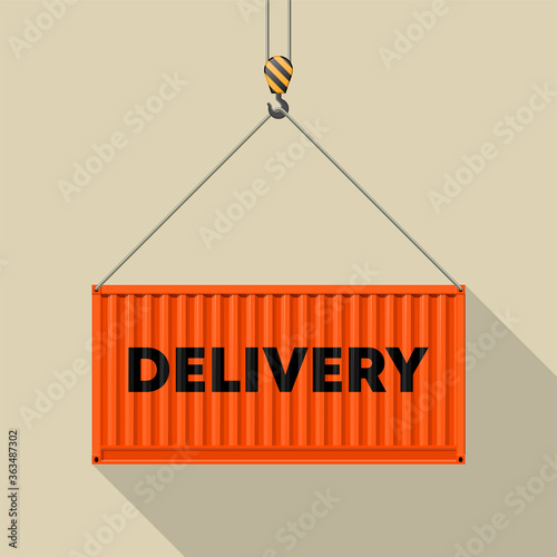 Flat side view delivery cargo 20 foot container delivery. Large metal 20 ft containers for transportation. Delivery of cargo shipping. illustration