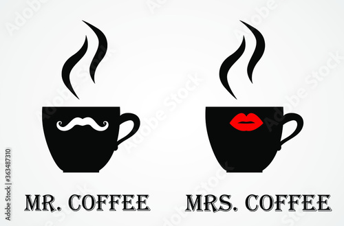 Mr and Mrs Coffee Logo, Cafe Icon vector illustration