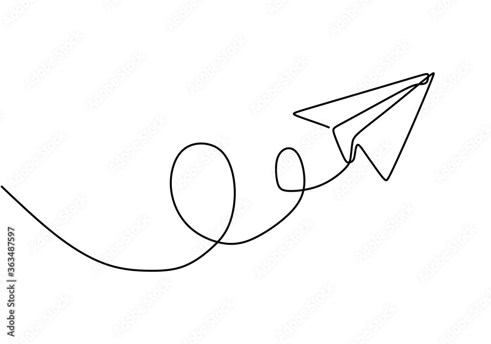 Continuous one line drawing of Airplane with line path vector with ...