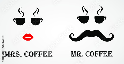 Mr and Mrs Coffee Logo, Cafe Icon vector illustration