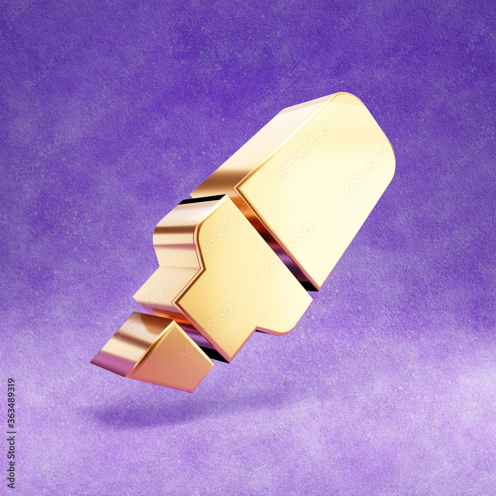 Highlighter icon. Gold glossy Highlighter symbol isolated on violet