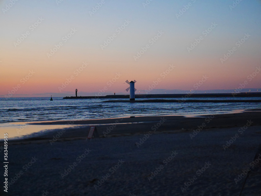 sunset on the beach in Świnoujście