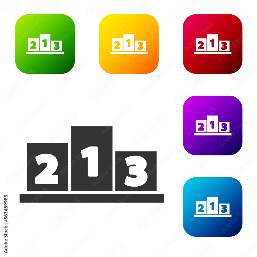 Black Award over sports winner podium icon isolated on white background. Set icons in color square buttons. Vector Illustration. Black Award over sports winner podium icon isolated on white background. Set icons in color square buttons. Vector Illustration.